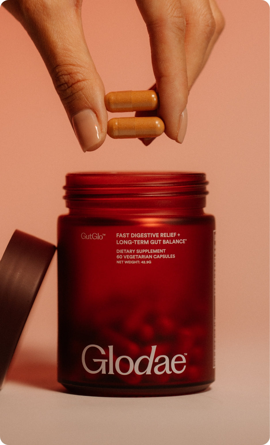 Timeline showing how GutGlo™ supports digestion from fast bloating relief in as little as 60 minutes to long-term microbiome balance over 60 days.